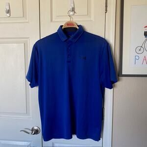 Under Armour Loose Fit Short Sleeve‎ Blue Polo Shirt Stretch Athletic Men's XL